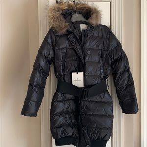 Moncler Black Puffer Coat with Belt/Elastic Detail